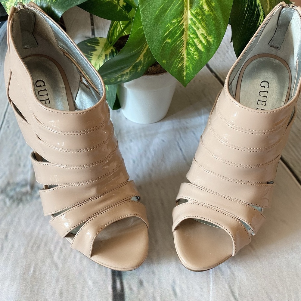 Guess Gladiator Peep Toe Heels - Nude